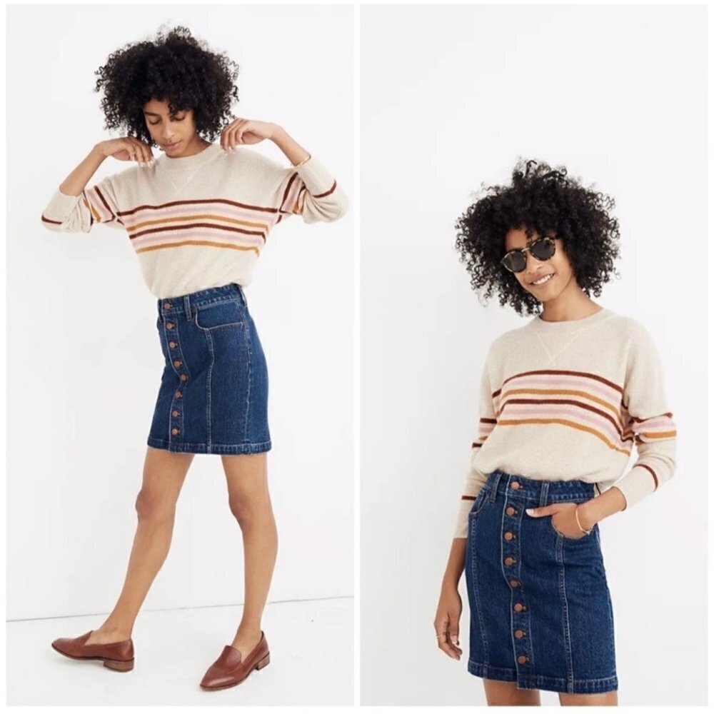 Madewell Women's Dark Wash Stretch Denim Full Button Straight Mini Skirt Size 28